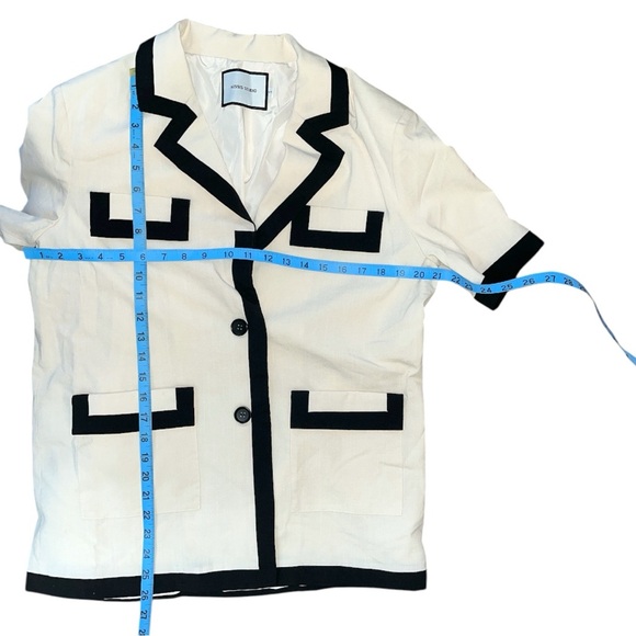 KISSIS STUDIO Cream Black Short Sleeves Vintage Button Loose Fit Blazer size S - Picture 5 of 9